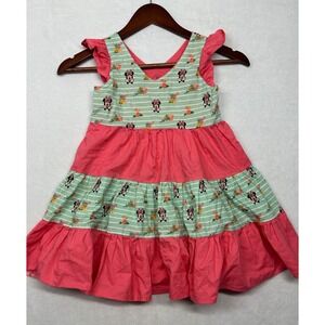 Stitched Daisies Girls Pink Mint Minnie Mouse Floral Tiered Flutter Dress Size 6